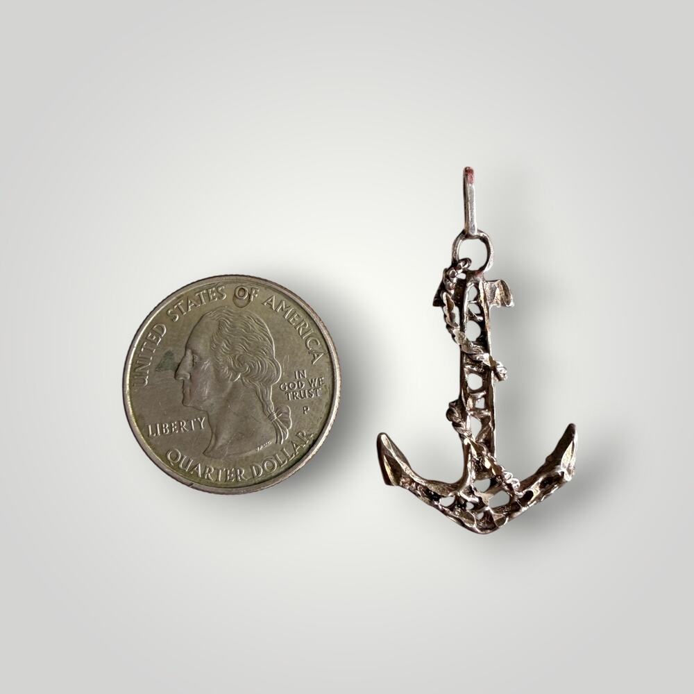 Vintage Brutalist Sterling Silver Anchor Pendant Nautical Modernist Artisan - Picture 8 of 8